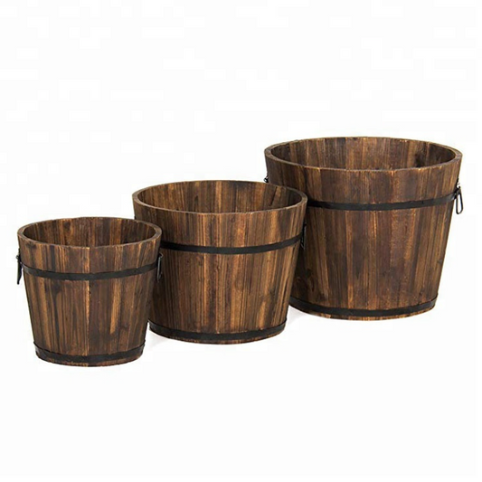 Handmade Indoor/Outdoor Wood Barrel | Set of 3