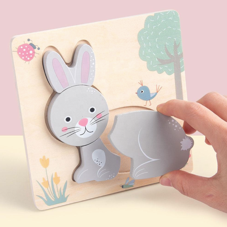 3D Wooden Puzzles Cartoon Animals Kids Cognitive