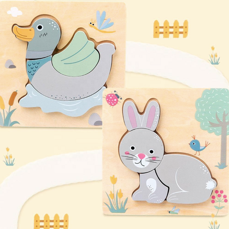 3D Wooden Puzzles Cartoon Animals Kids Cognitive